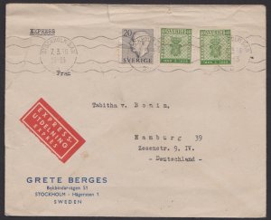 SWEDEN - 1956 EXPRESS MAIL ENVELOPE TO GERMANY WITH STAMPS