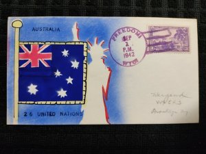 1942 Freedom Wy Patriotic Cover Mae Weigand Hand Painted Australia United Nation