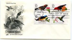 3222-25, (3225a) Tropical Birds, blk4, ArtCraft, FDC