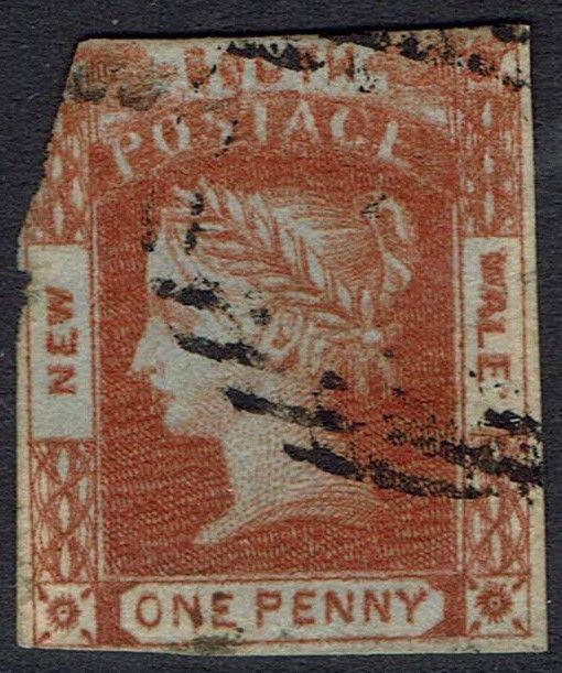 NEW SOUTH WALES 1851 QV LAUREATE 1D ERROR WALE ON VERTICAL LAID PAPER NO WMK 