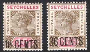 Seychelles 1896 18c & 36c on 45c Surch Key Plate Scott 27-28 SG 26-27 MH Cat$23