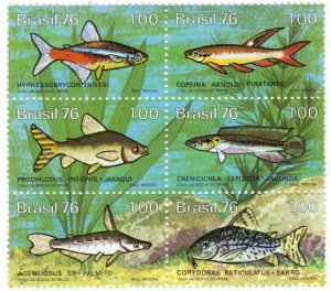 Brazil #1465a mint H block - fish