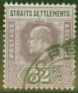 Straits Settlements 1905 $2 Dull Purple & Black SG120 V.F.U