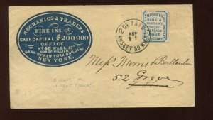 87L14 Hussey's Post New York Local Stamp Tied to  Local NYC Cover (87L14 A1)