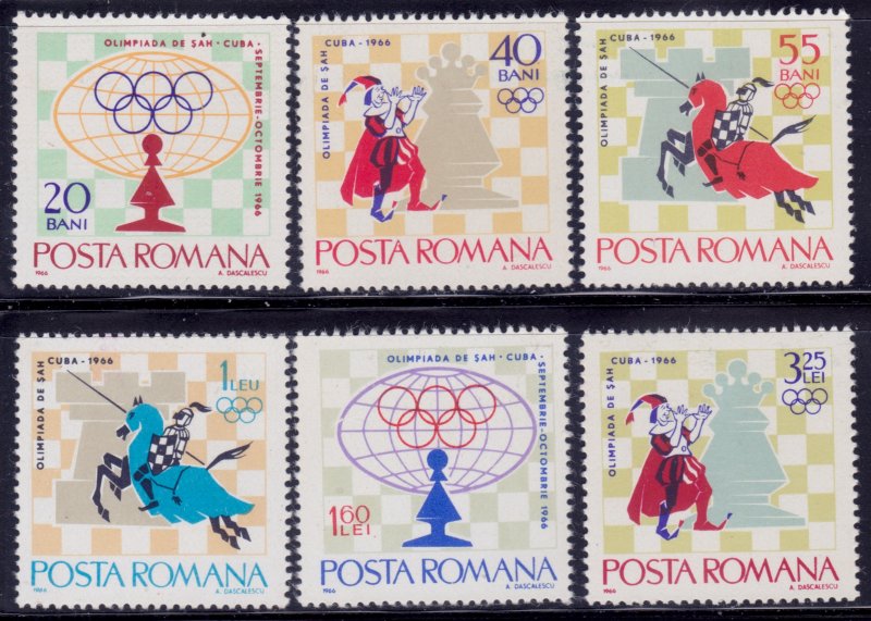 Romania, 1966, Chess Olympics - Havanna, #1815-20, MNH,++