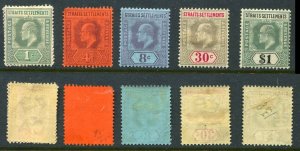 British Straits Settlements Ed VII  # 93 95 97 100 102  MH CV $63.75