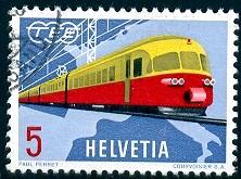 Train, Trans-Europe Express, Switzerland stamp SC#412 Used