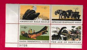 US SCOTT#1387-90 1970 6c NATURAL HISTORY PLATE BLOCK LL#31728 -- MNH