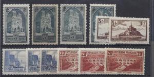 France, 247-54A (12v), Various Designs Singles,**Hinged**