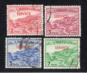 Pakistan 1961 2p, 3p, 5p & 7p Officials, Scott O77-O80 used, value = $1.00