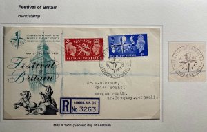 1951 London England First Day Cover FDC To Cornwall Festival Of Britain