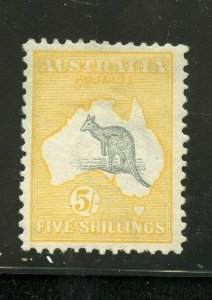 AUSTRALIA KANGAROO 5/ YELLOW & GRAY  SCOTT # 12  MINT HINGED SCOTT $ 550.00