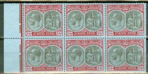 JT: St Kitts Nevis 33 MNH block of 6 with left margin selvage CV $33