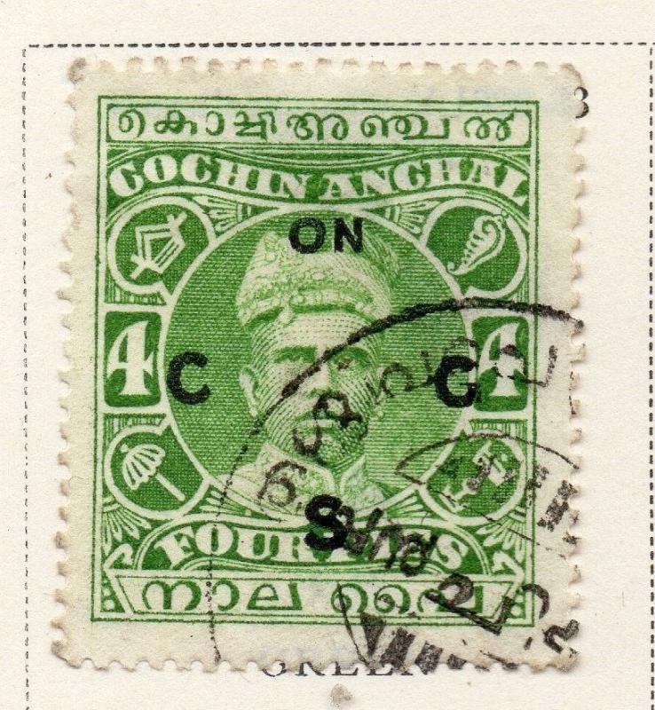 Indian States Cochin 1933 Early Issue Fine Used 4p. Optd 084219