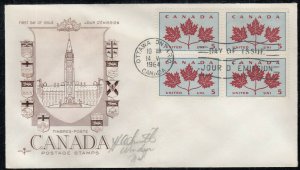 Canada Scott 417 Blk 4 Brown Rose Craft FDC - Maple Leaf Unity