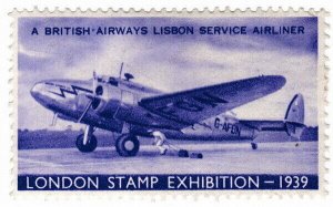 (I.B) Cinderella Collection : Stamp Exhibition (London 1939) Airliner