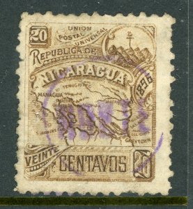 Nicaragua 1896 Seebeck 20¢ Map Scott #89E VFU Z401 ⭐