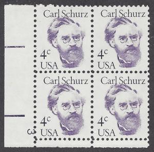 1847 Plate block 4cent Carl Schurz Missouri Senator reformer