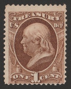 UNITED STATES 1873 Official Treasury 1c brown. Sc O72 cat US$120.