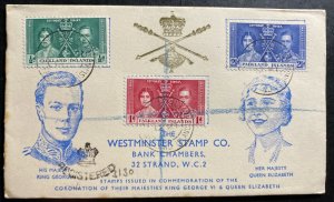 1937 Port Stanley Falkland Islands First Day cover FDC Coronation king George VI