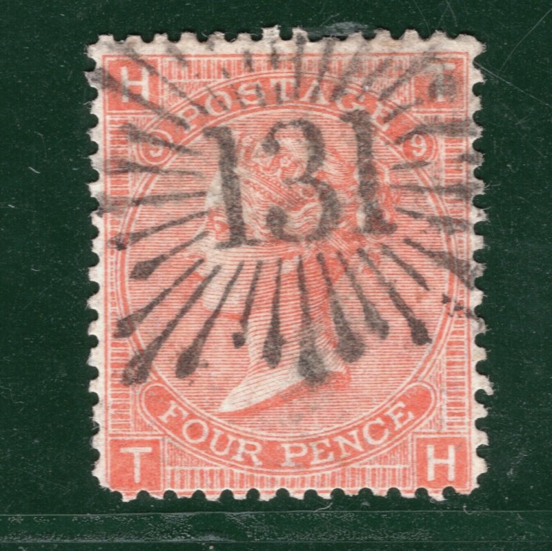 GB SCOTLAND Stamp SG.94 4d Plate 9 Edinburgh BRUNSWICK STAR *131* REDG136