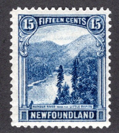 134, NSSC, Newfoundland, 15c, deep blue, Little Rapids, MHOG, F/VF