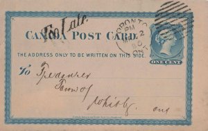 Canada 1880 Toronto Duplex TOO LATE Postal Stationery Card to Whitby