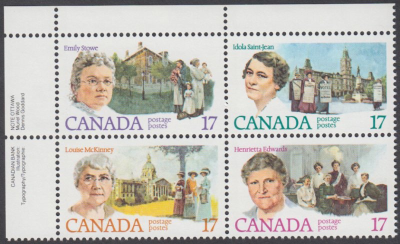 Canada - #882a - With Variety 879i - Canadian Feminists Plate Block -MNH