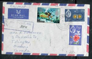 FIJI ISLANDS COVER (PP0806B) 1968 QEII DIVING 9D+1/6+9D FLOWER REG A/M TO CANADA 