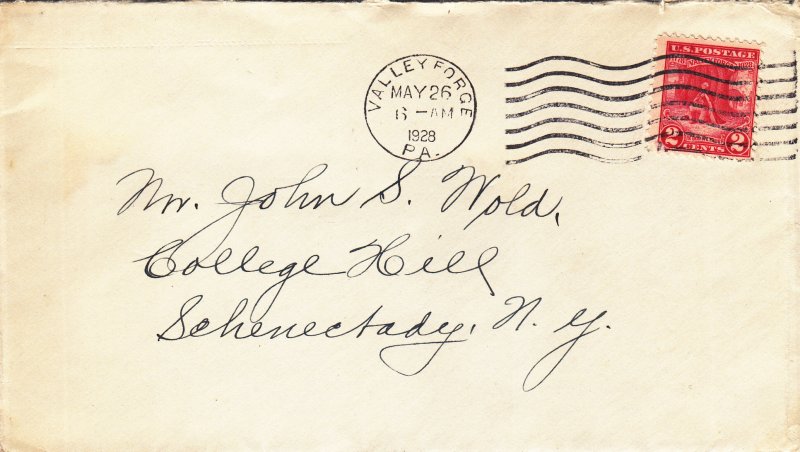 1928, Sc #645, Valley Forge, PA to Schenectady, NY, FDC (S18847)