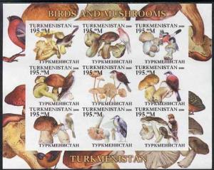 Turkmenistan 2000 Birds & Mushrooms imperf sheetlet c...