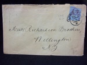 QUEEN VICTORIA 21/2d 'W A S & Co' PERFIN USED ON COVER TO NEW ZEALAND