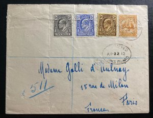 1912 Turks & Caicos Island Registered Cover To Paris France Nice Franking