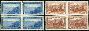 CANADA  1938 GEO VI HIGH VALUES  SCOTT#241/45 BLOCKS MINT NEVER HINGED OG