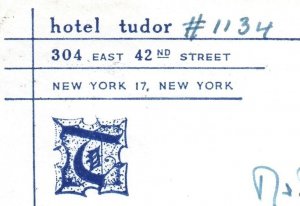 HOTEL TUDOR NEW YORK CITY CORNER CARD STATIONERY 8c AIRMAIL RATE TO CANADA 1971