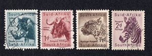 South Africa 1954 1/2p to 2p Wildlife, Scott 200-203 used, value = $1.00