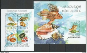 2013 Togo Fauna Fish Marine Life Seashells Coquillages Poissons Kb+Bl ** Tg769