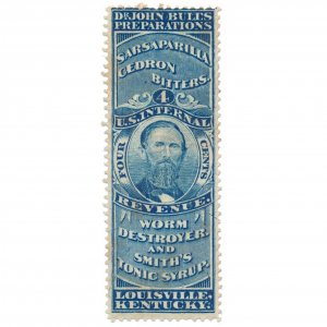 RS43b Dr. John Bull, Medicine Stamp, Louisville, Kentucky, 4c, 1866, Tonic, Blue