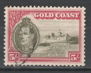 GOLD COAST 1938 KGVI CASTLE 5/- PERF 11.5 X 12 USED