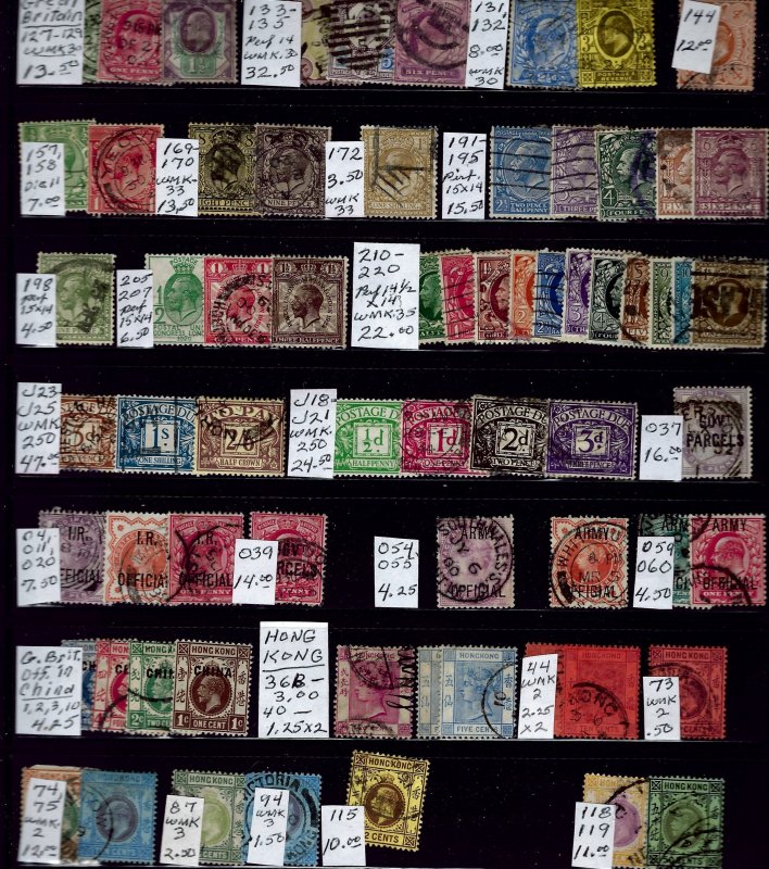 Great Britain & Hong Kong assorted w/many high value Total > $200... a Bargain!