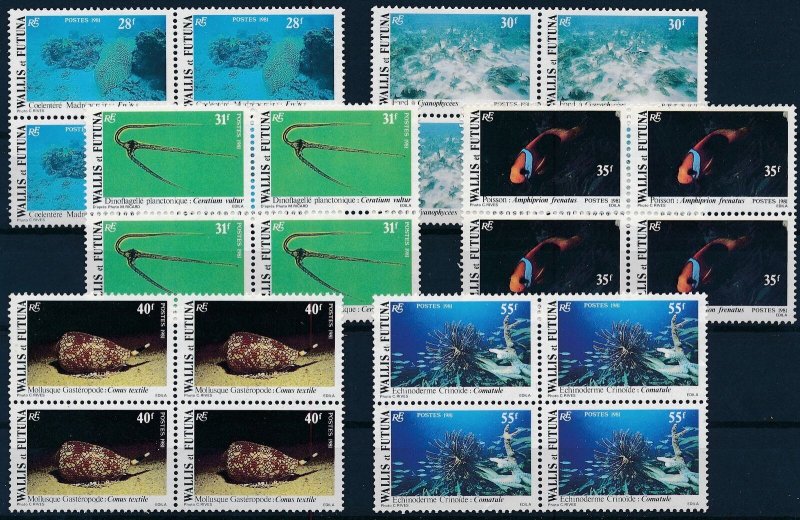 WALLIS & FUTUNA 1981 Marine life (6v Cpt, B/4) MNH CV$48