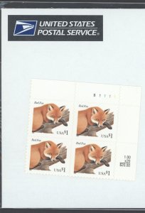 1998 US Scott #3036 $1 Red Fox Plate Block of 4 MNH, in PO Packaging PL#B1111