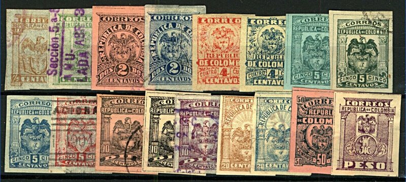 Colombia 1902 Arms 1c to 1P Imperf All Basic Shades (17v) VFU Stamps