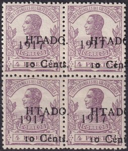 Spanish Guinea 1918 Sc 155 block MNH** shifted overprint