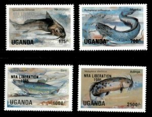 Uganda 1986 - FISH NRA LIBERATION 86 OVERPRINT - Set of 4 (Scott #490-93) - MNH