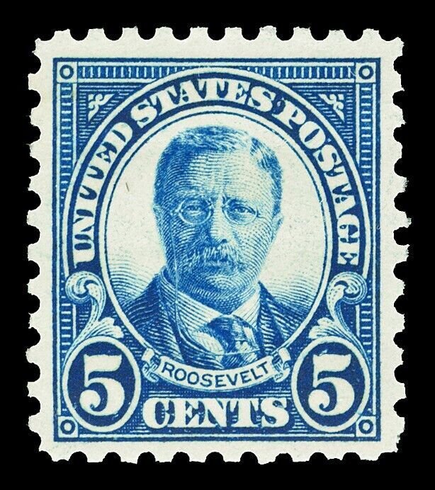 Scott 586 1924 5cRoosevelt Perf 10 Rotary Press Issue Mint F-VF OG NH Cat $37.50