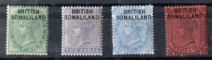 Somaliland 1903 ½a, 2a, 2a6p, 12a ovpt at top all with D set slightly high