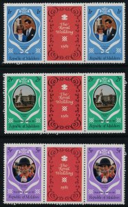 Maldives 906-8 Perf 12 Gutter Pairs MNH Prince Charles, Princess Diana Wedding