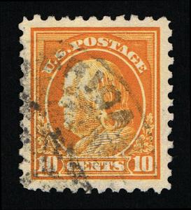 GENUINE SCOTT #433 USED 1914 ORANGE YELLOW PSE CERT GRADED VF-XF 85J JUMBO