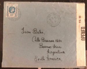 1943 Port Louis Mauritius Censored Cover To Buenos Aires Argentina